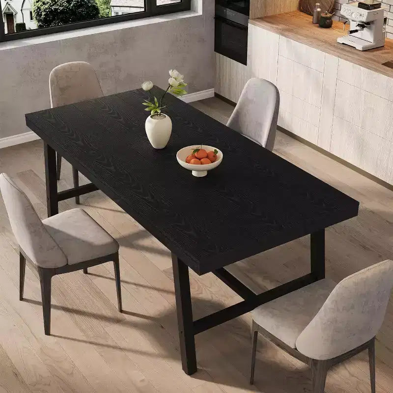 70.87 Large Rustic Wood Dining Table for 6, with Sturdy Black Metal Legs, Industrial Rectangle Patio Table for Kitchen, Dining Room