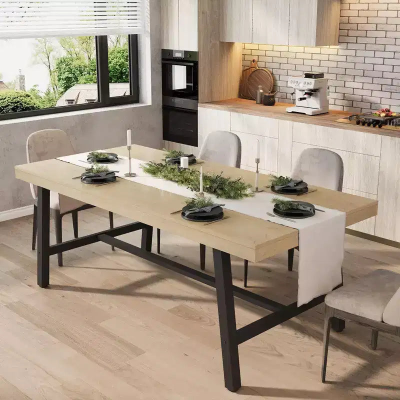 70.87 Large Rustic Wood Dining Table for 6, with Sturdy Black Metal Legs, Industrial Rectangle Patio Table for Kitchen, Dining Room