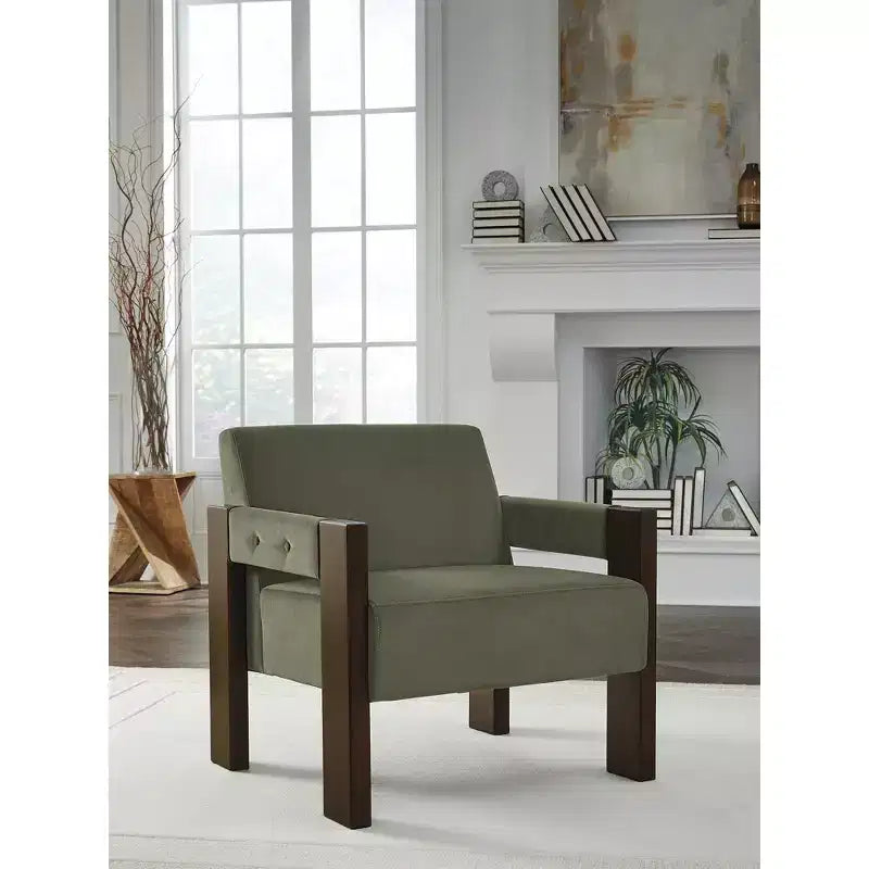 Signature Design by Accent Chair in Olive Green Velvet and Espresso Finish Wood Frame
