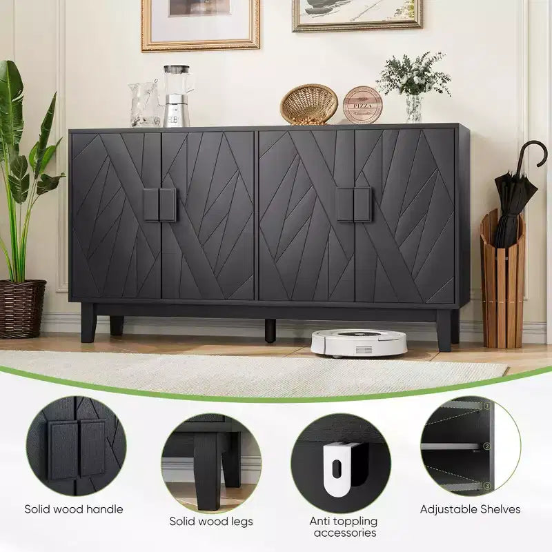 Modern Style Buffet Cabinet, Storage Side Cabinet Buffet Cabinet, Medieval Modern Multifunctional Decorative Cabinet, Black
