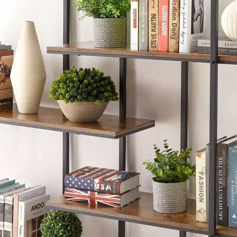 Round 5-Tier Metal Plant Stand Bookcase Storage Rack, Indoor Living Room Terrace Garden Balcony Display Stand. Rustic Brown,