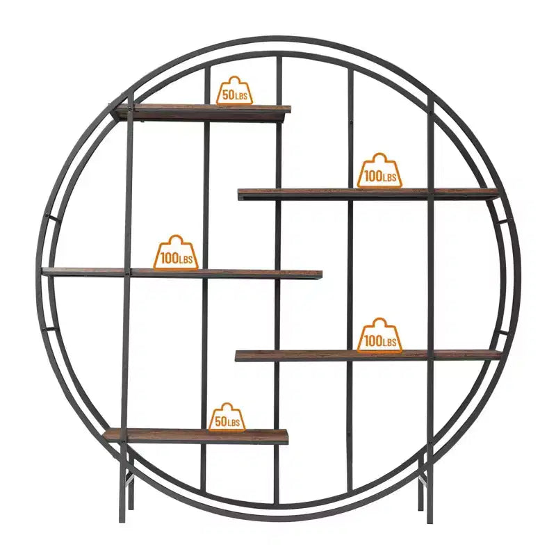 Round 5-Tier Metal Plant Stand Bookcase Storage Rack, Indoor Living Room Terrace Garden Balcony Display Stand. Rustic Brown,