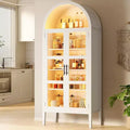 Garvee 60 Arched Pantry Cabinet with Glass Doors, Modern Kitchen Storage Cabinet with Open Shelf, White Cupboard for Dining Room, Living Room
