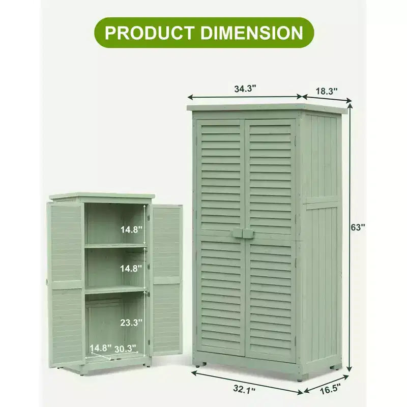 63 Inch Weatherproof Outdoor Storage Shed,with Removable Shelves, Locks,Double Shuttered Doors,Tall Wooden Garden Tool Shed with Floor for Patio,Yard