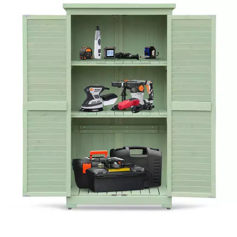 63 Inch Weatherproof Outdoor Storage Shed,with Removable Shelves, Locks,Double Shuttered Doors,Tall Wooden Garden Tool Shed with Floor for Patio,Yard