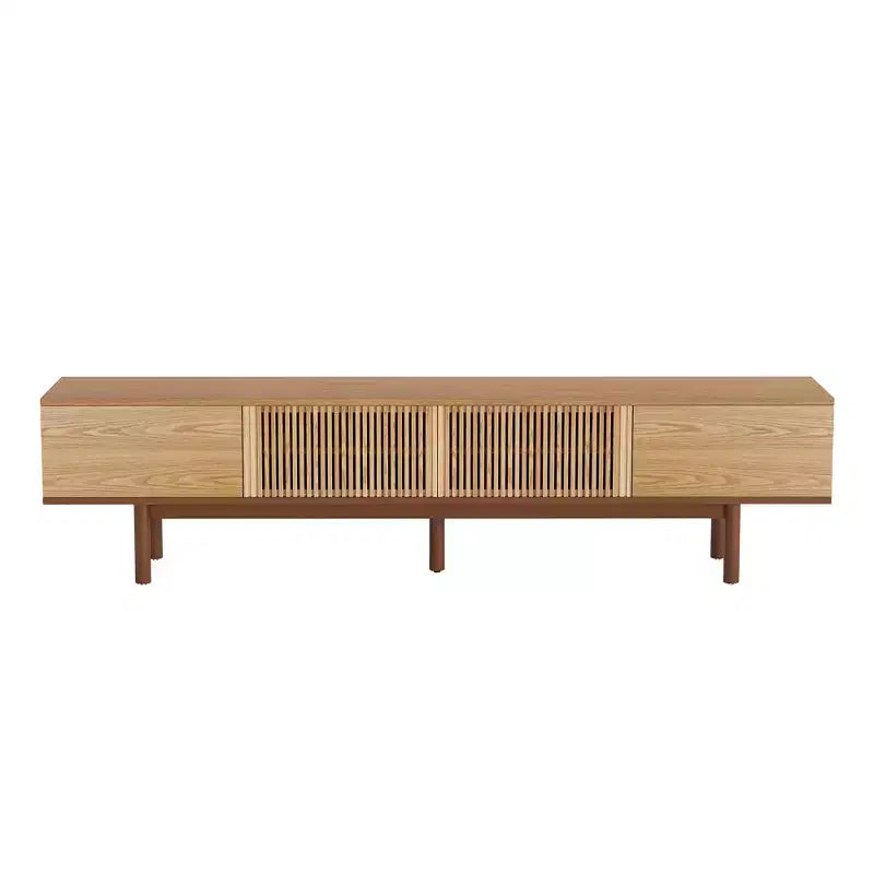 Mid-Century Modern 86.6 Solid Wood TV Stand, Media Console with Storage Space, Natural Color
