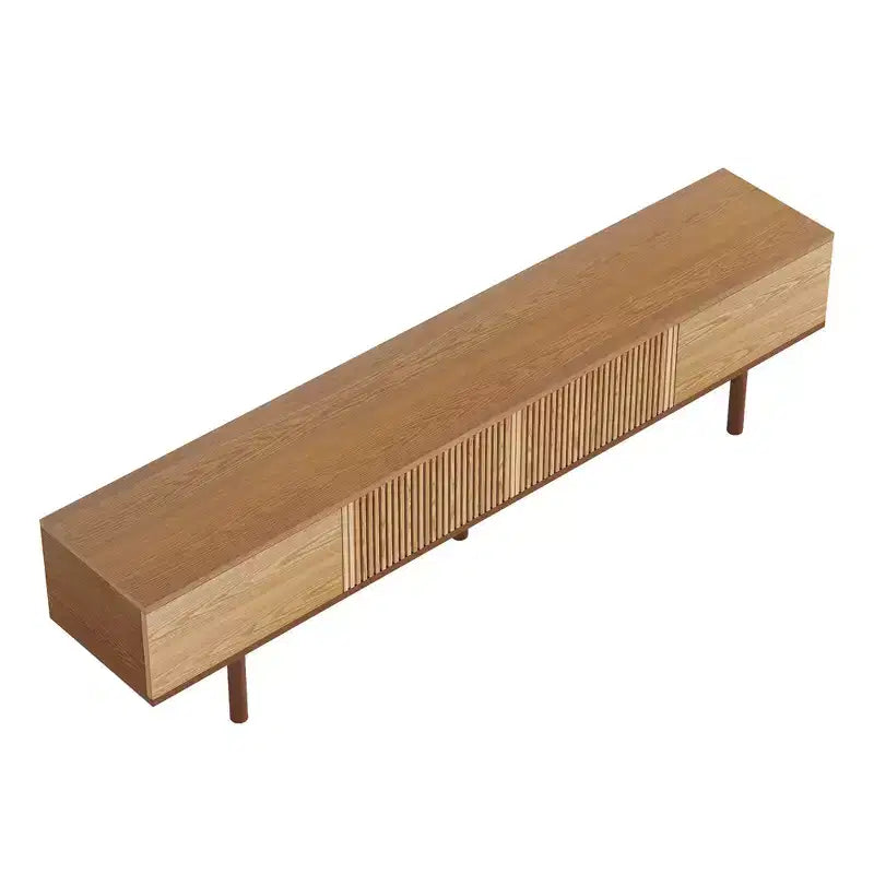 Mid-Century Modern 86.6 Solid Wood TV Stand, Media Console with Storage Space, Natural Color