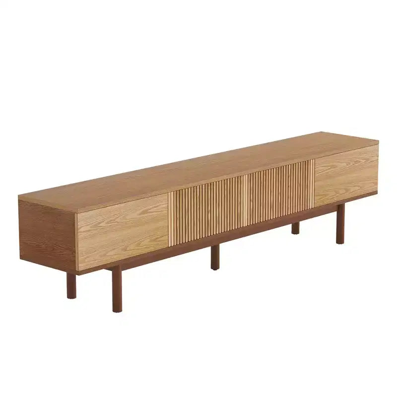 Mid-Century Modern 86.6 Solid Wood TV Stand, Media Console with Storage Space, Natural Color