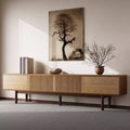 Luck Live Mid-Century Modern 86.6 Solid Wood TV Stand, Media Console with Storage Space, Natural Color