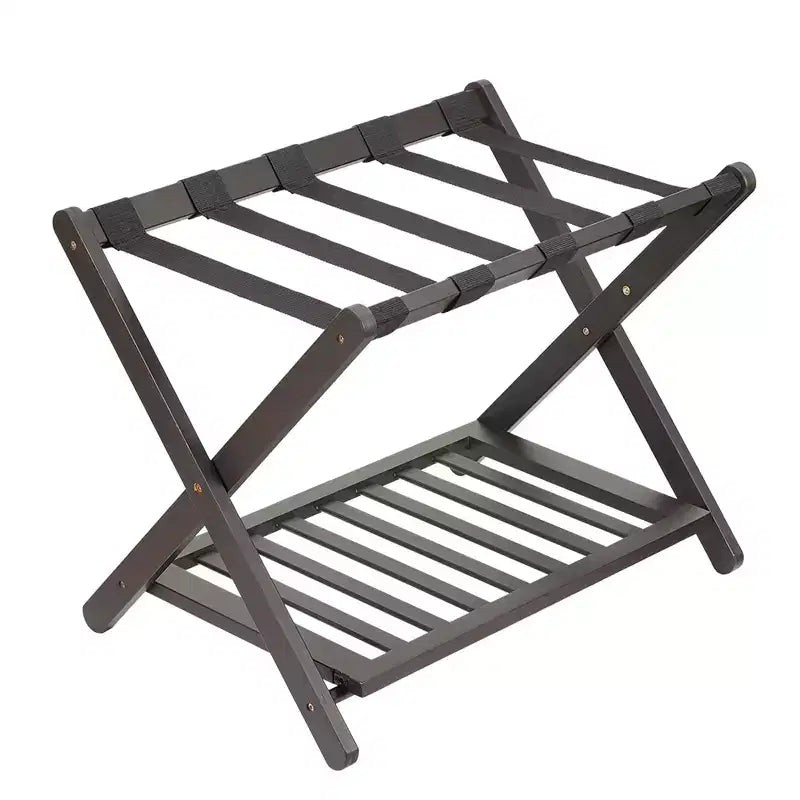 Folding Bamboo Luggage Rack with 2-Tier Shelf  Premium Suitcase Stand Holds Up to 150 Lb for Bedrooms & Hotels