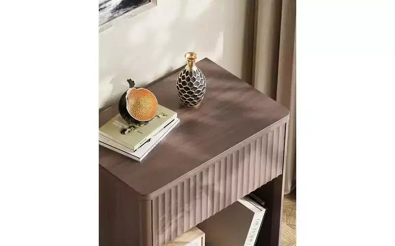 Night Stand Set of 2, Wood Nightstand Sets with Storage Drawer and Open Shelf, Fluted Bedroom Nighstands