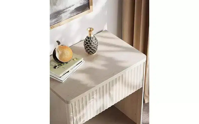 Night Stand Set of 2, Wood Nightstand Sets with Storage Drawer and Open Shelf, Fluted Bedroom Nighstands