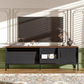 JVNOXK 70.8''TV Stand, suitable for TVs up to 75 inches, featuring sliding doors and adjustable shelves. Mid-century modern media TV stand