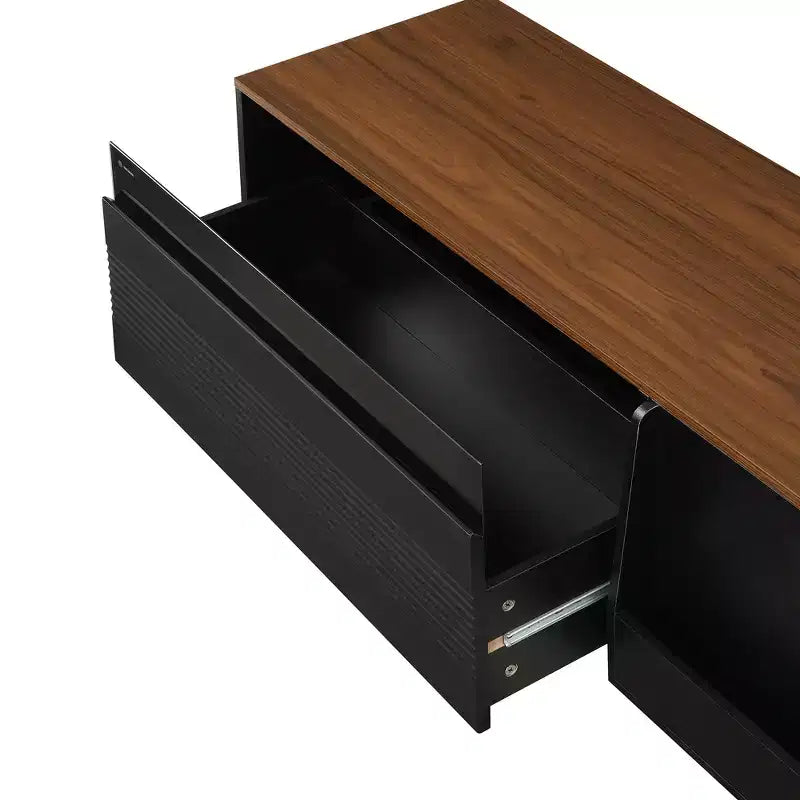 70.8''TV Stand, suitable for TVs up to 75 inches, featuring sliding doors and adjustable shelves. Mid-century modern media TV stand
