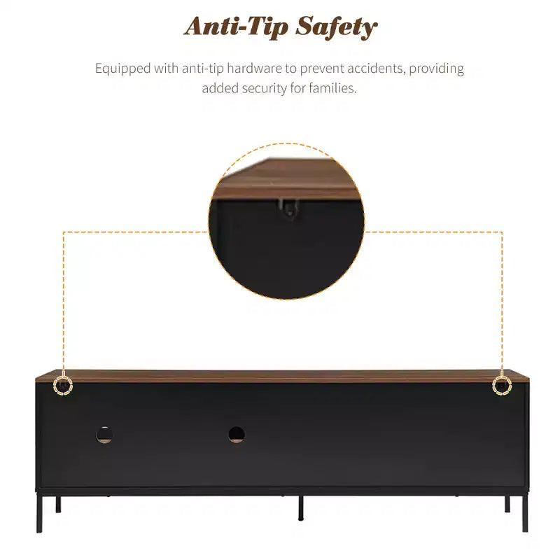 70.8''TV Stand, suitable for TVs up to 75 inches, featuring sliding doors and adjustable shelves. Mid-century modern media TV stand