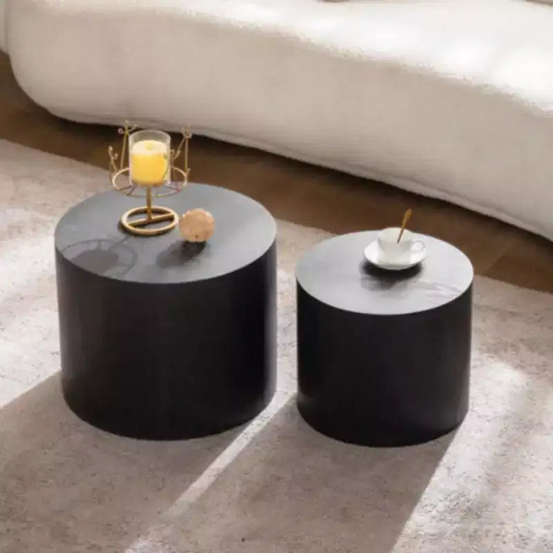 Nesting Coffee Table Set of 2, Round Wooden Modern Design, Space-Saving Accent End Side Tables for Small Living Room, Bedroom Office - Black
