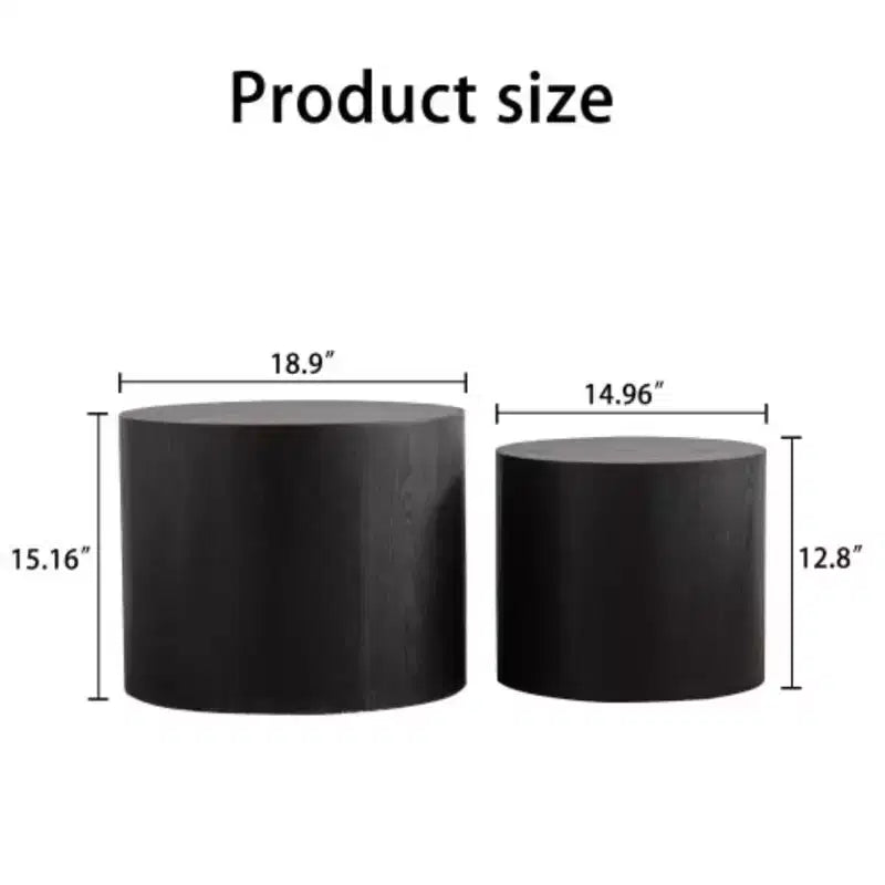 Nesting Coffee Table Set of 2, Round Wooden Modern Design, Space-Saving Accent End Side Tables for Small Living Room, Bedroom Office - Black