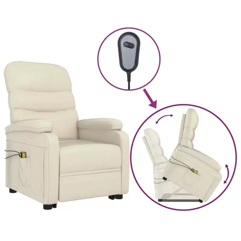 vidaXL Stand up Massage Chair Cream White Faux Leather