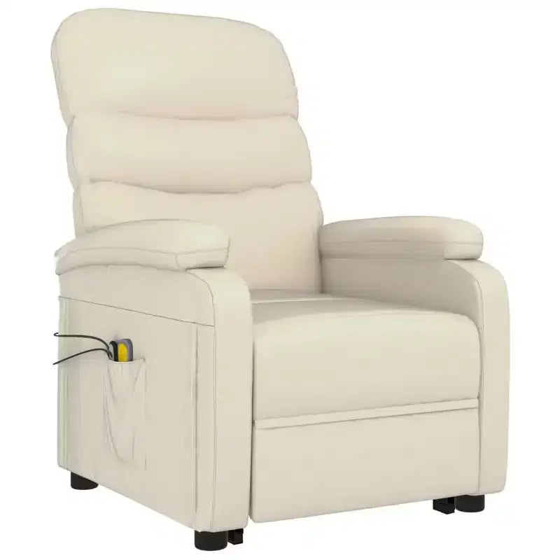 XL Stand up Massage Chair Cream White Faux Leather
