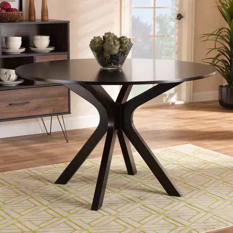 48" Kenji Wide Round Wood Dining Table Dark Brown - Baxton Studio