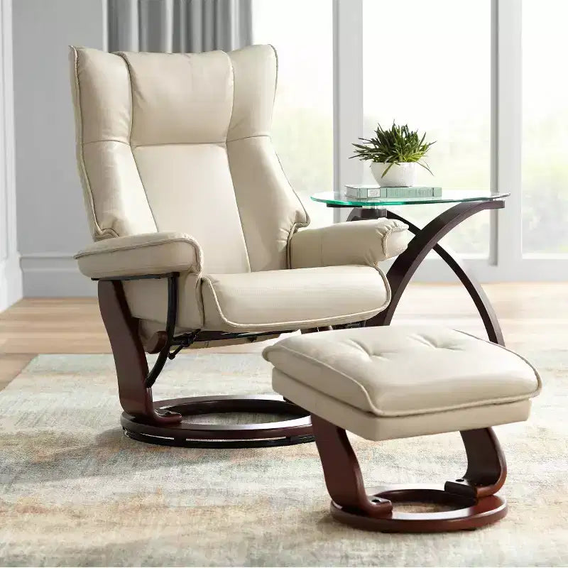 Stucco Swivel Ottoman Faux Leather Recliner Chair Modern Armchair Ergonomic Push Manual Reclining Bedroom Living Room