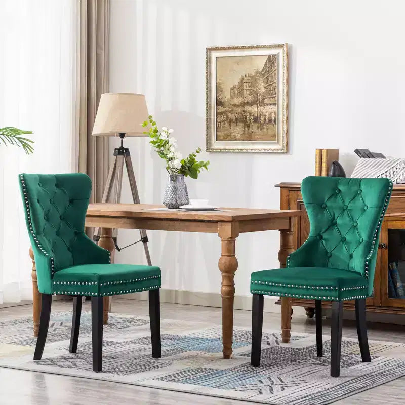 Velvet Upholstered Tufted Dining Chairs (Set of 2)