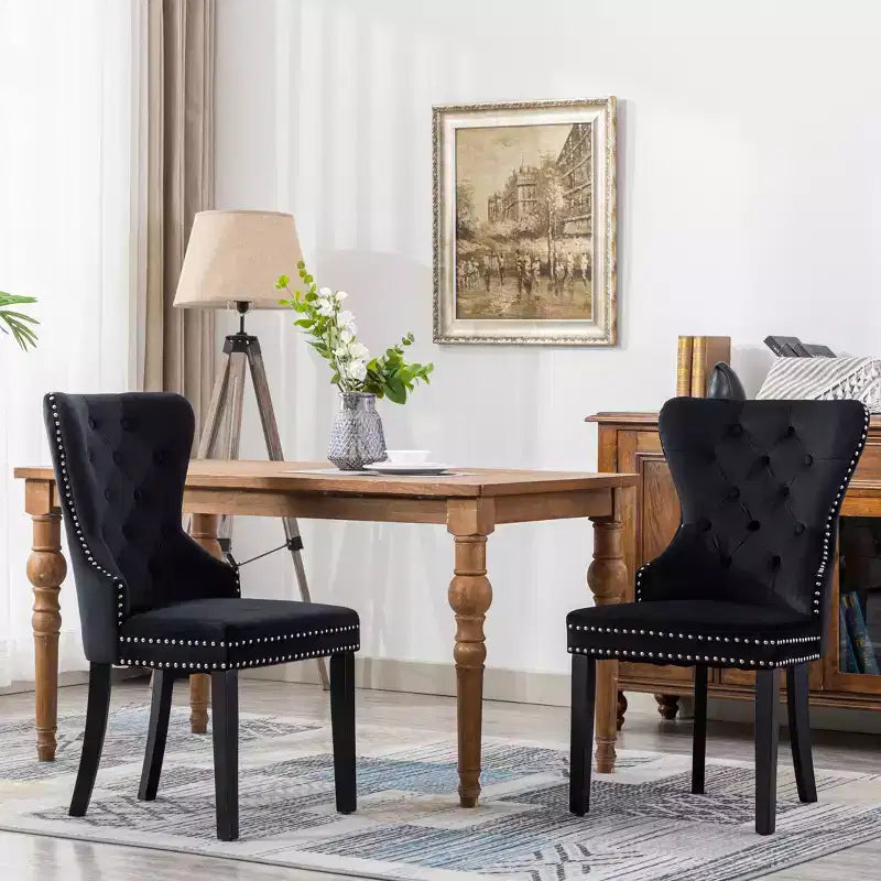 Velvet Upholstered Tufted Dining Chairs (Set of 2)