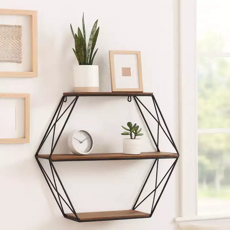 Metal Wood Floating Wall Shelves, Storage and Display, Decorative Wall Shelf Organization