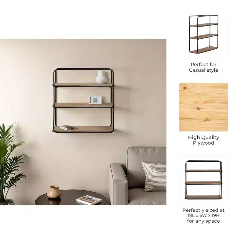 Metal Wood Floating Wall Shelves, Storage and Display, Decorative Wall Shelf Organization