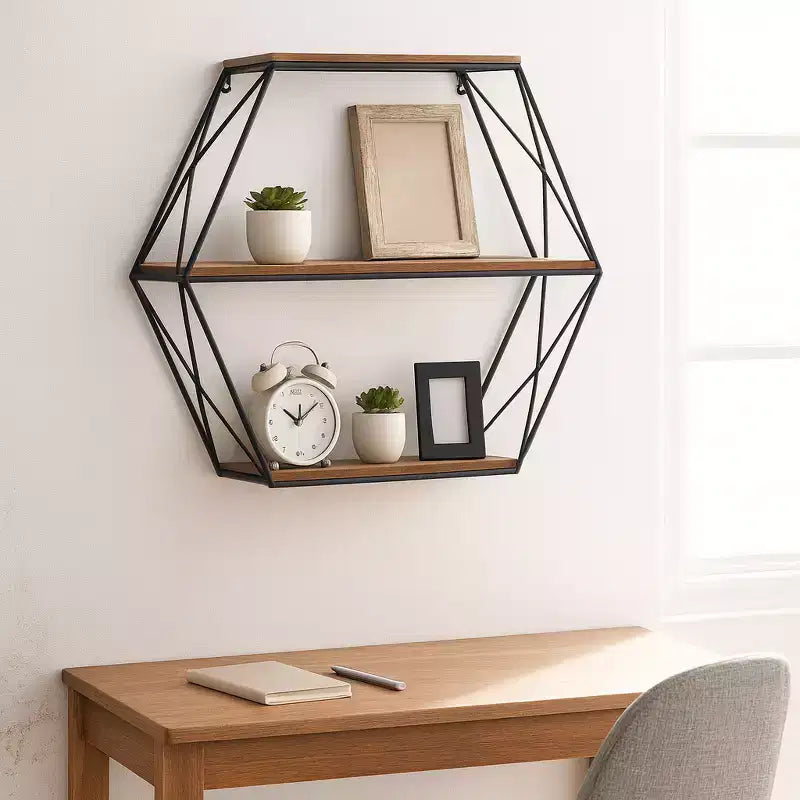 Metal Wood Floating Wall Shelves, Storage and Display, Decorative Wall Shelf Organization