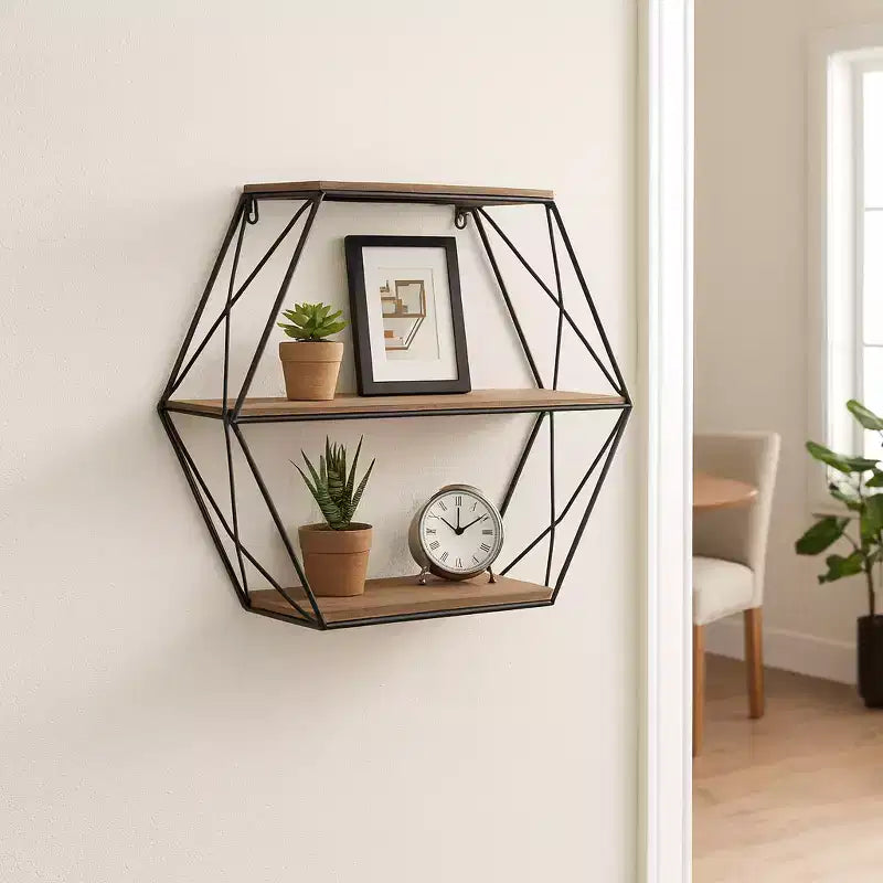 Sagebrook Home Metal Wood Floating Wall Shelves, Storage and Display, Decorative Wall Shelf Organization