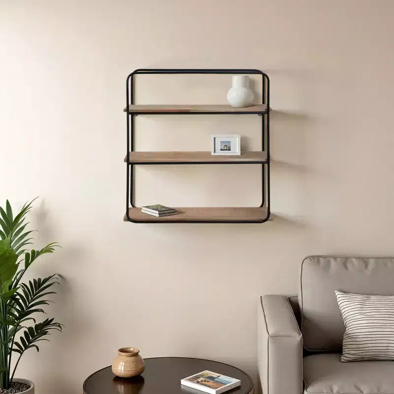 Metal Wood Floating Wall Shelves, Storage and Display, Decorative Wall Shelf Organization