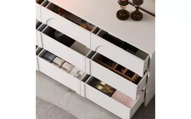 White 9 Drawer Concealed Handle Arch Pattern Decor Dresser Sideboard Chest Storage Cabinet