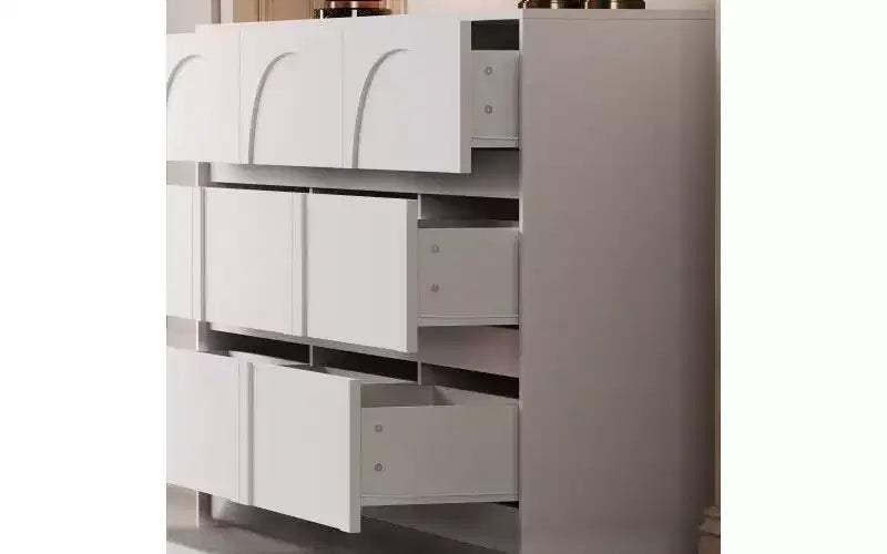White 9 Drawer Concealed Handle Arch Pattern Decor Dresser Sideboard Chest Storage Cabinet