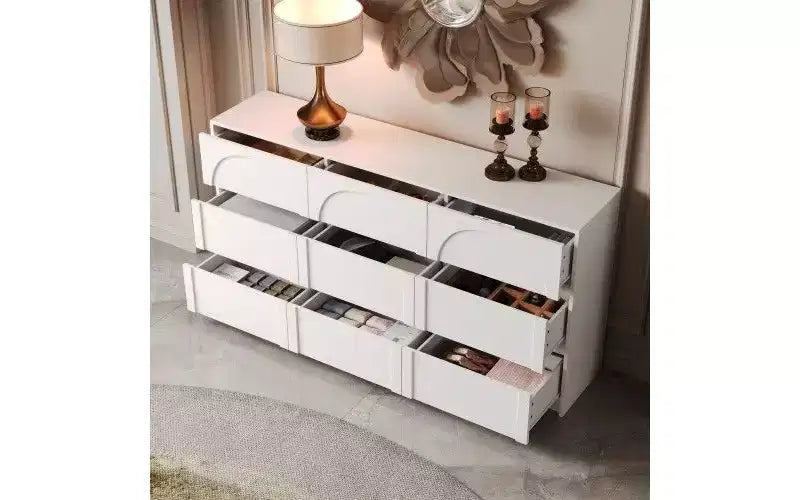 White 9 Drawer Concealed Handle Arch Pattern Decor Dresser Sideboard Chest Storage Cabinet