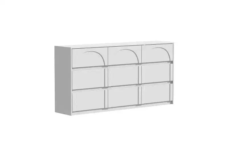 White 9 Drawer Concealed Handle Arch Pattern Decor Dresser Sideboard Chest Storage Cabinet