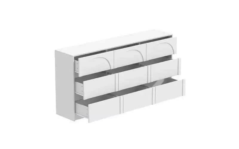 White 9 Drawer Concealed Handle Arch Pattern Decor Dresser Sideboard Chest Storage Cabinet