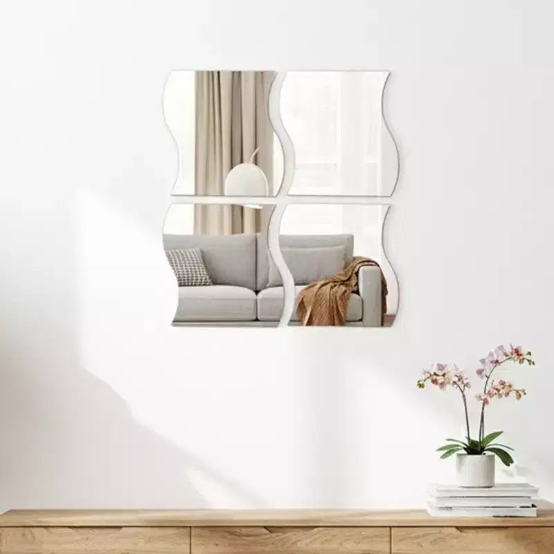 Lot de 4 grands miroirs décoratifs autocollants French Home Goods, disponibles en 3 formes – Parfaits pour une décoration murale moderne dans n'importe quelle pièce.