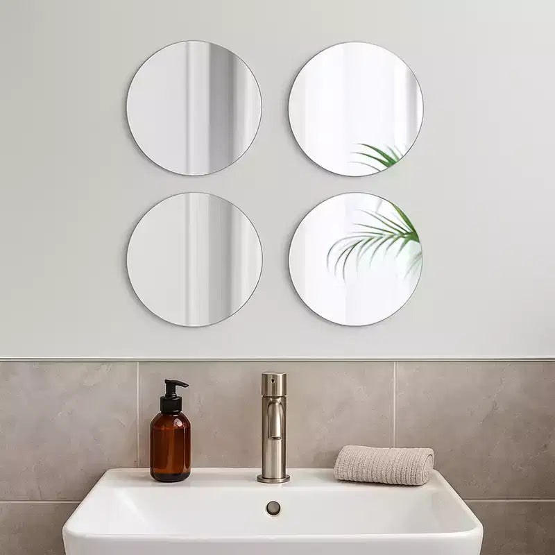 Evideco French Home Goods Set of 4 Large Decorative Self-Adhesive Mirrors, Available in 3 Shapes  Perfect for Modern Wall Decor in Any Room