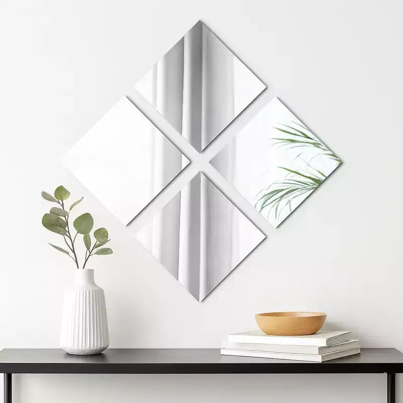 French Home Goods Set of 4 Large Decorative Self-Adhesive Mirrors, Available in 3 Shapes Perfect for Modern Wall Decor in Any Room