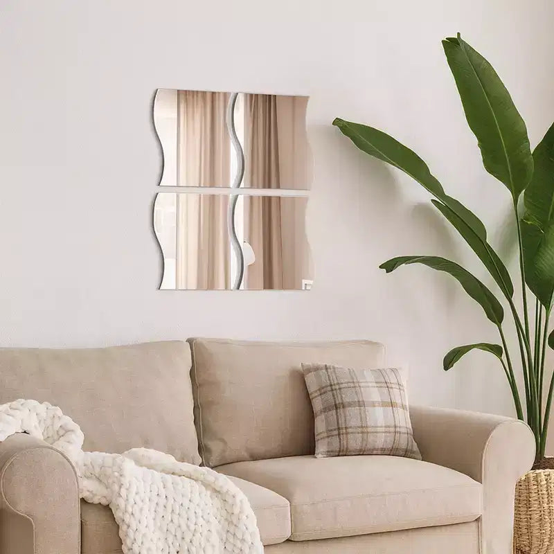French Home Goods Set of 4 Large Decorative Self-Adhesive Mirrors, Available in 3 Shapes Perfect for Modern Wall Decor in Any Room